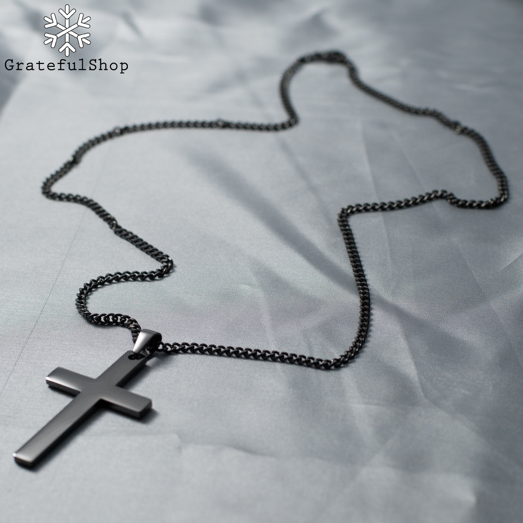 Grateful - Kalung Salib Black Simple / KALUNG SALIB HITAM (STAINLESS STEEL) + FREE POUCH - Image 5
