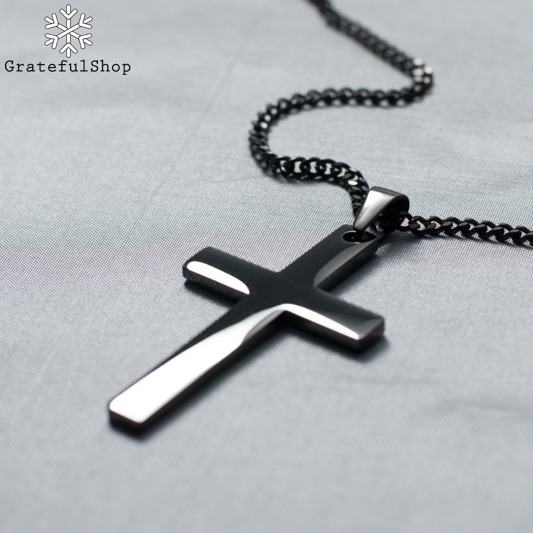 Grateful - Kalung Salib Black Simple / KALUNG SALIB HITAM (STAINLESS STEEL) + FREE POUCH - Image 6