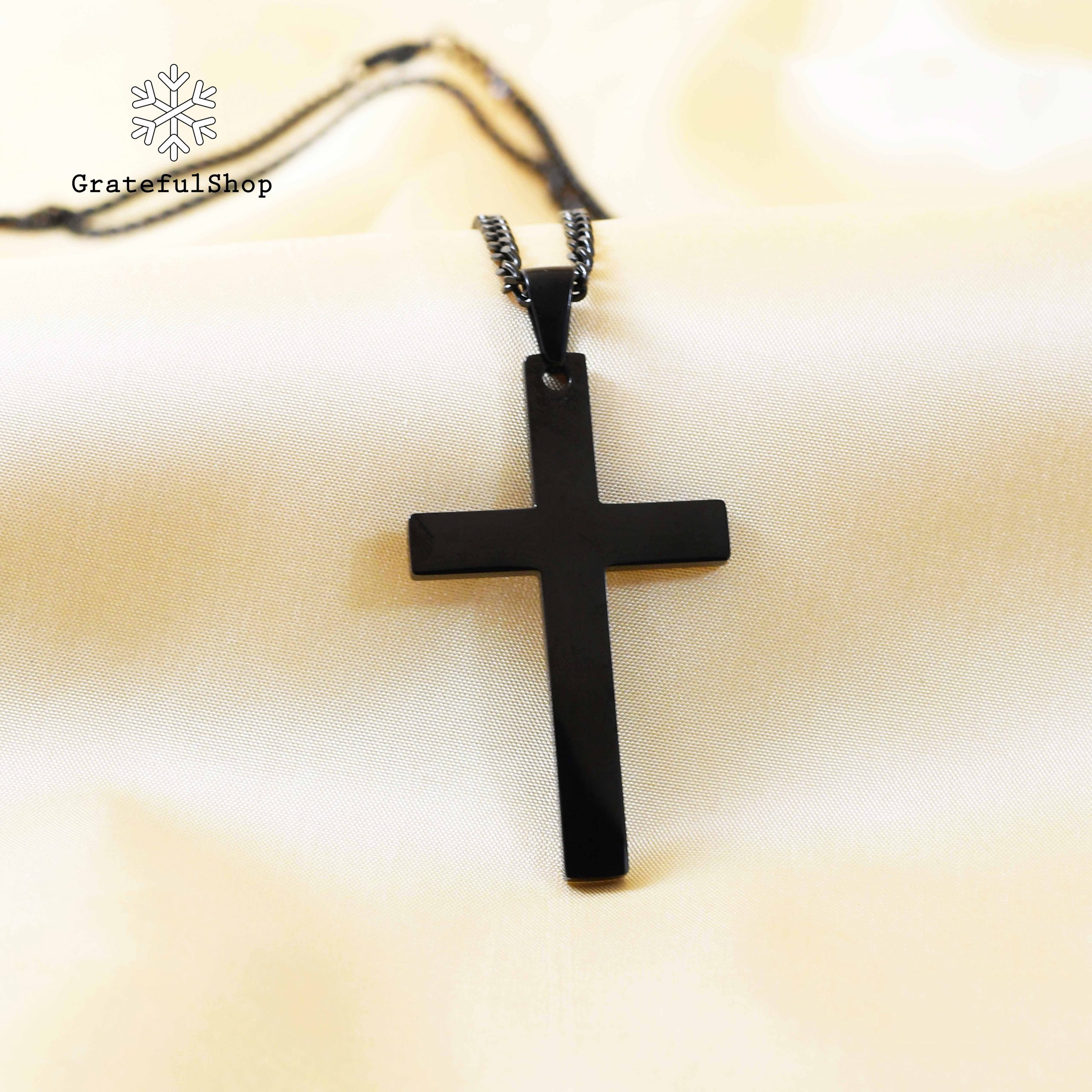 Grateful - Kalung Salib Black Simple / KALUNG SALIB HITAM (STAINLESS STEEL) + FREE POUCH - Image 2