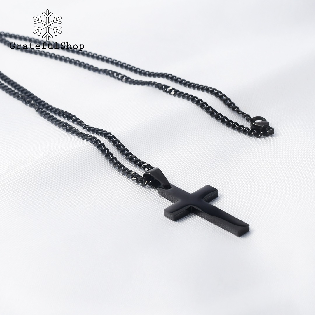 Grateful - Kalung Salib Black Simple / KALUNG SALIB HITAM (STAINLESS STEEL) + FREE POUCH - Image 3