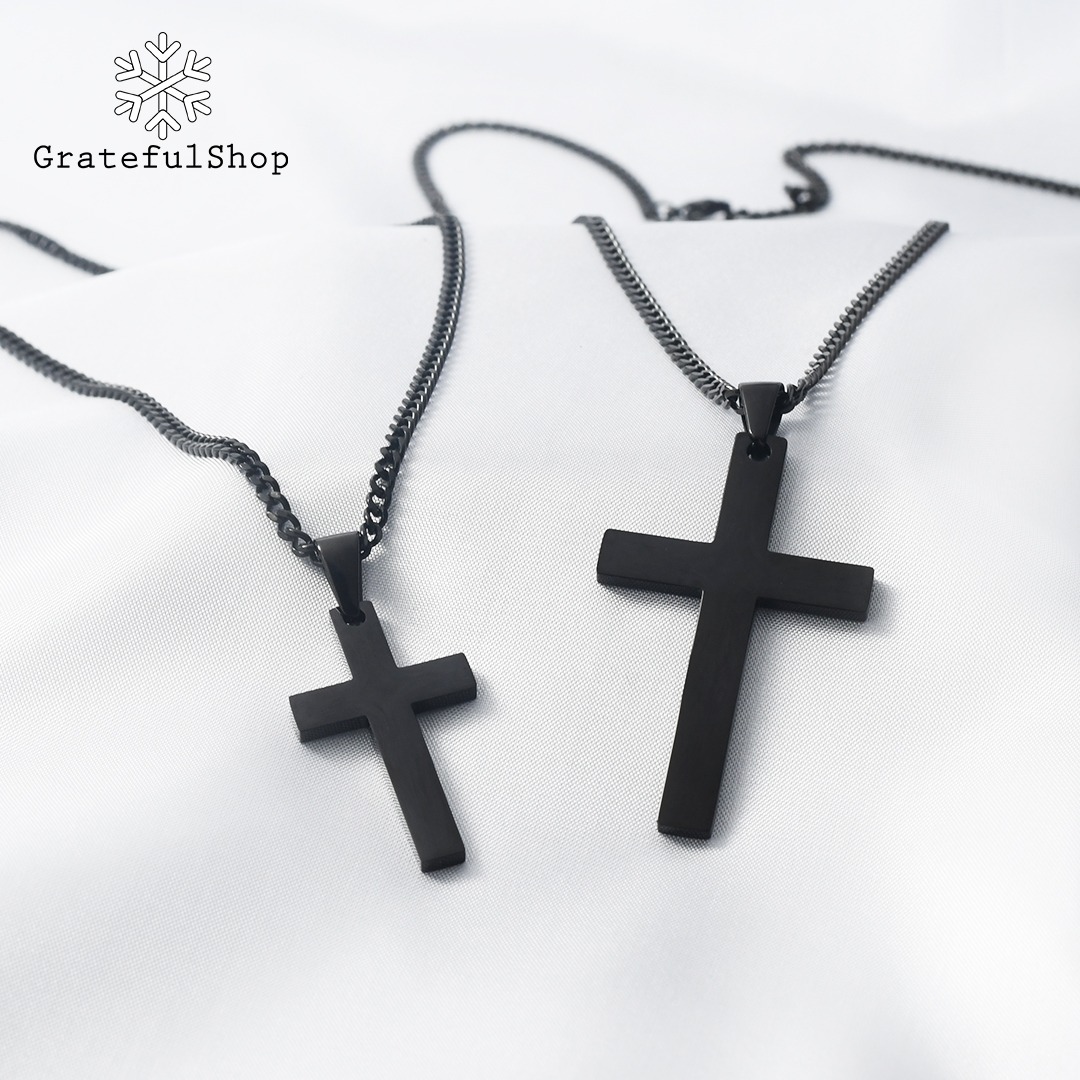 Grateful - Kalung Salib Black Simple / KALUNG SALIB HITAM (STAINLESS STEEL) + FREE POUCH - Image 4