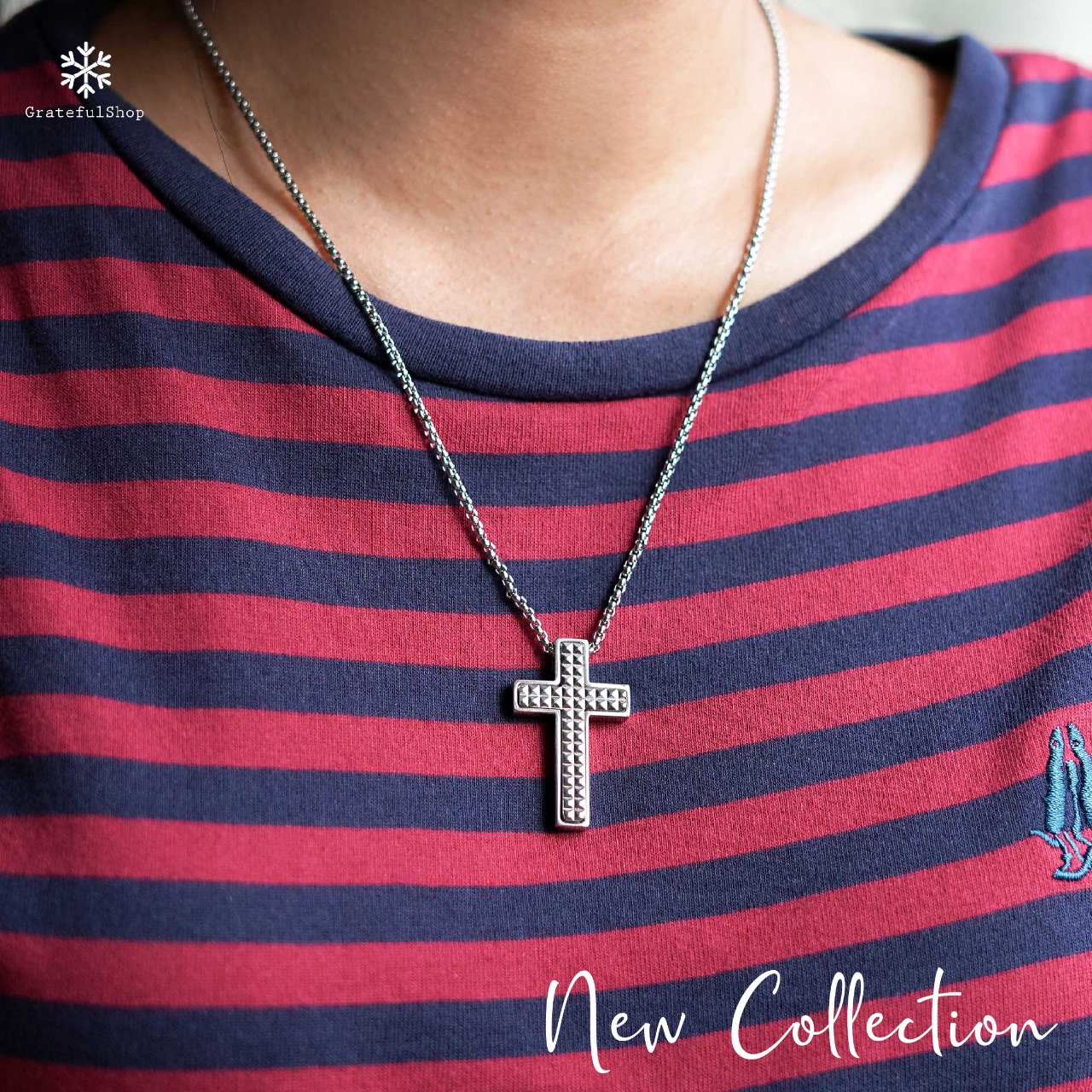 Kalung Cross Almaz (Silver / Black) Stainless Steel - Image 2