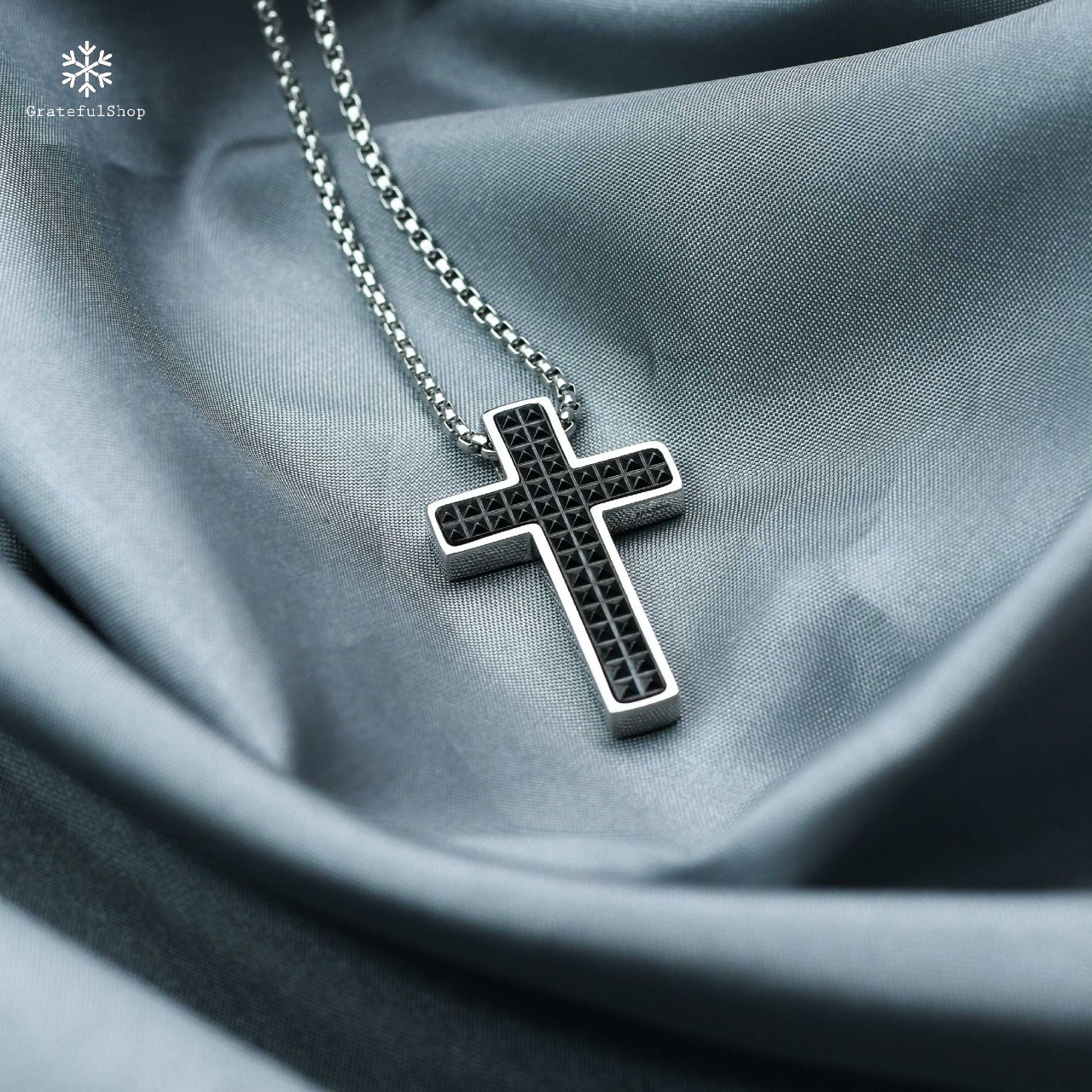 Kalung Cross Almaz (Silver / Black) Stainless Steel - Image 5