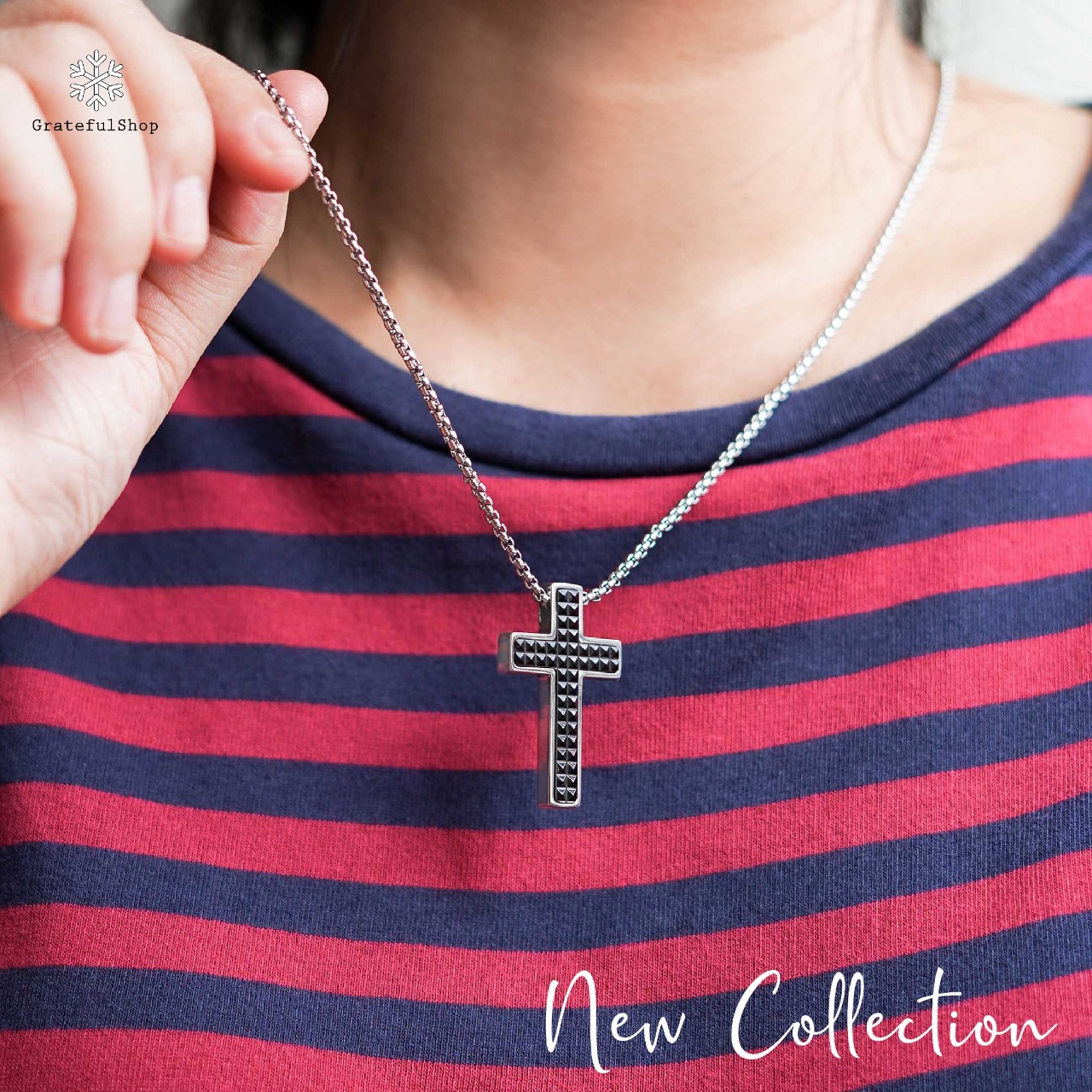 Kalung Cross Almaz (Silver / Black) Stainless Steel - Image 7