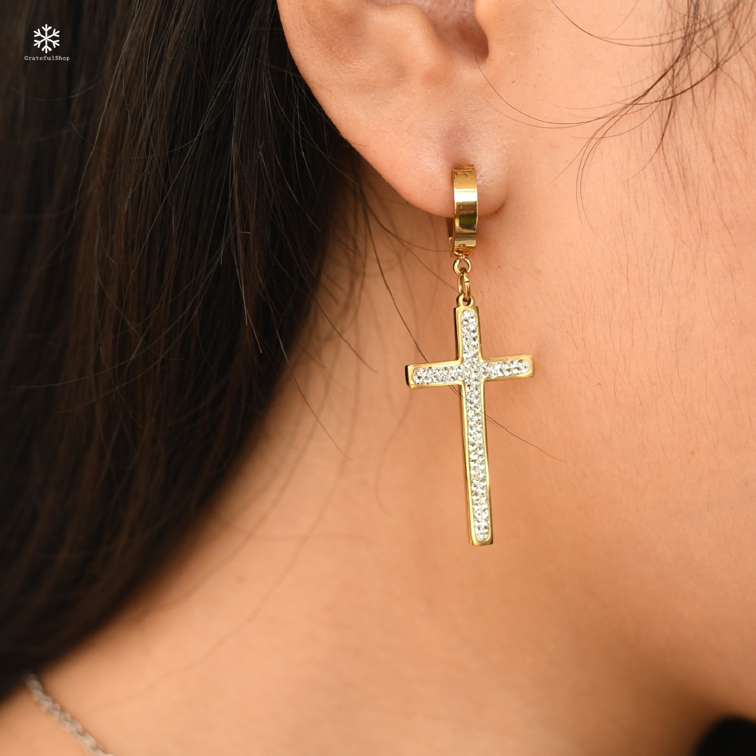 Anting SALIB Ace Gold / CROSS EARRING (STAINLESS STEEL) (ANTI KARAT) - Image 2