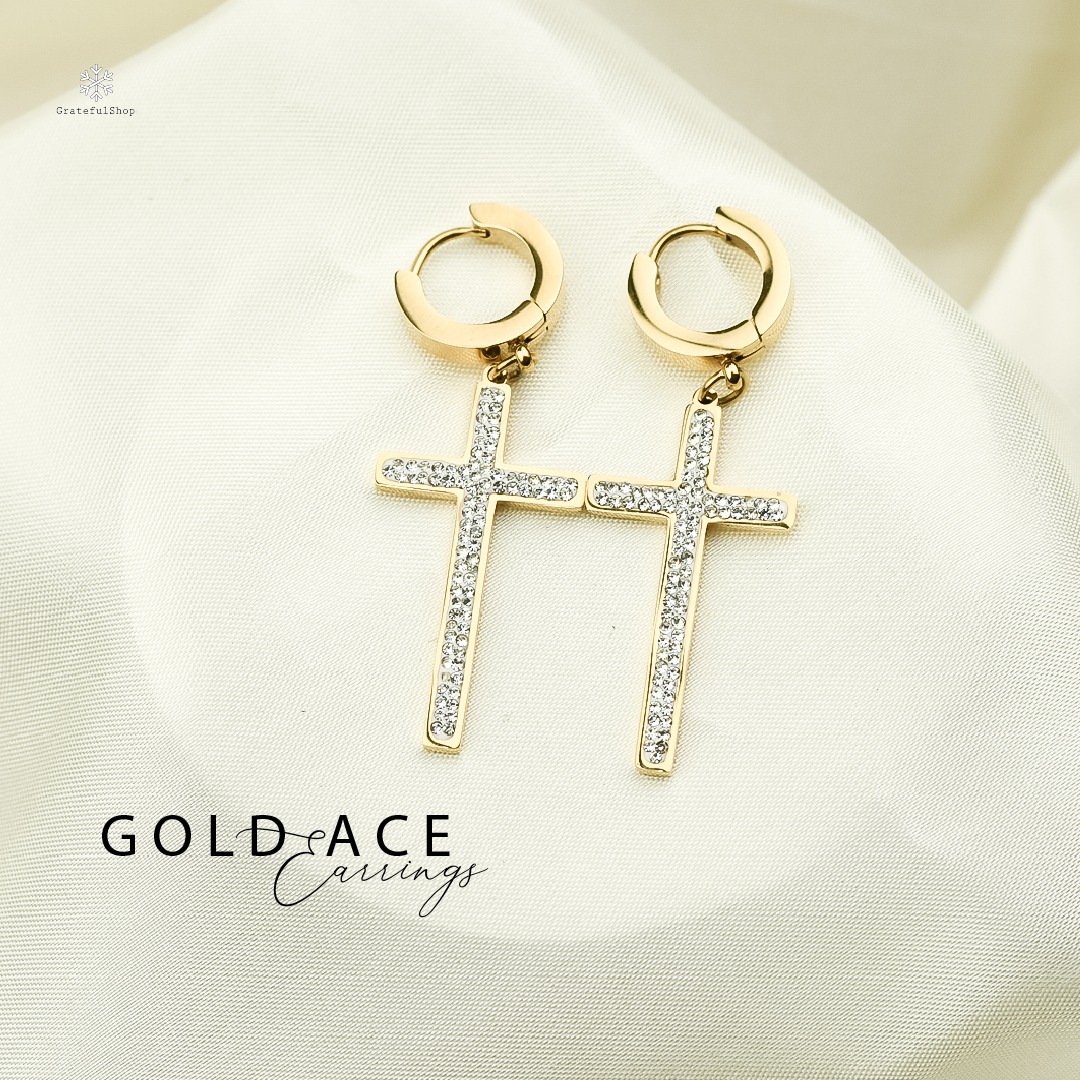 Anting SALIB Ace Gold / CROSS EARRING (STAINLESS STEEL) (ANTI KARAT)