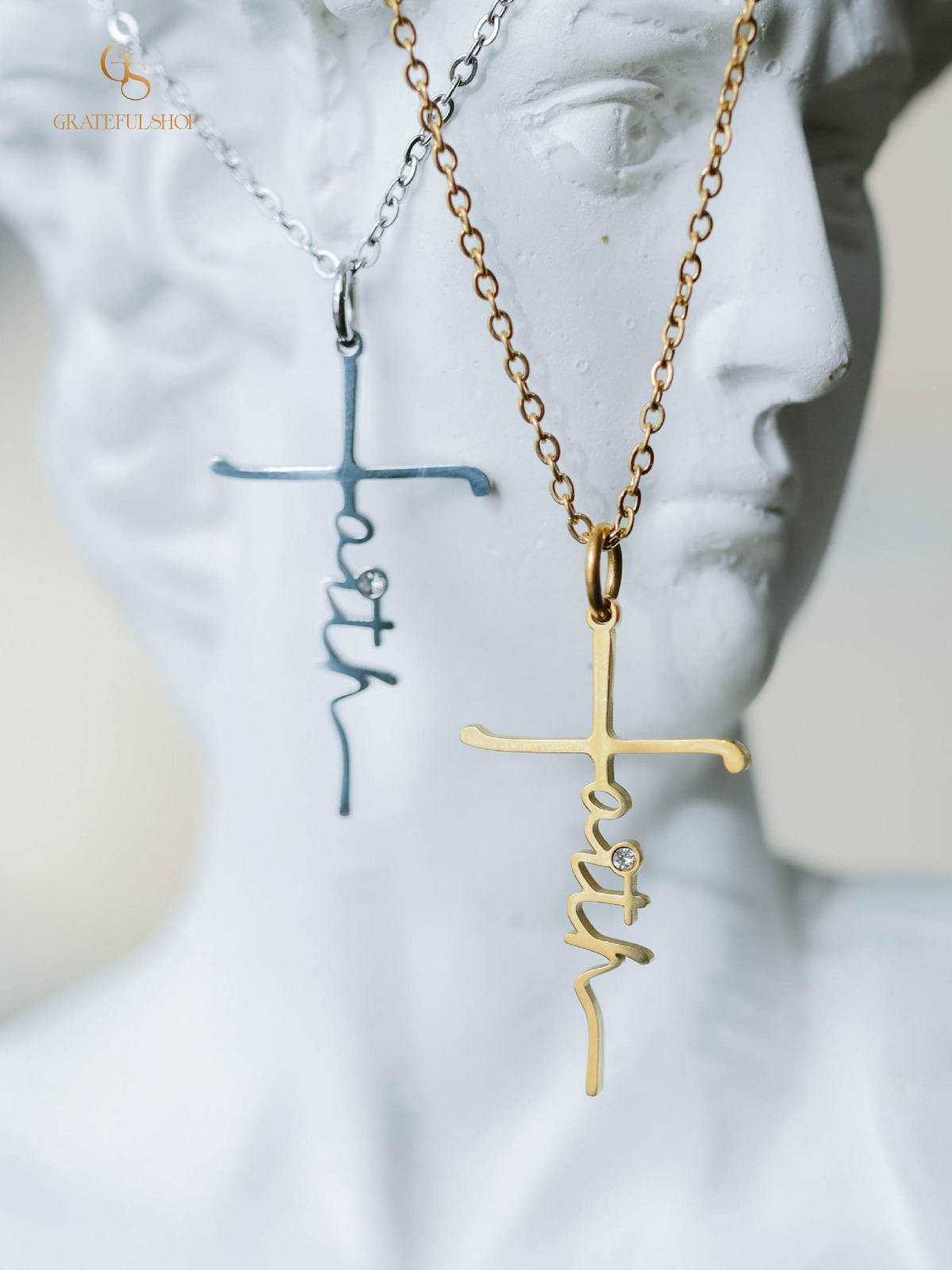 Grateful - Kalung Salib Faith / Cross Necklace Silver /GOLD (STAINLESS STEEL) + FREE POUCH - Image 4