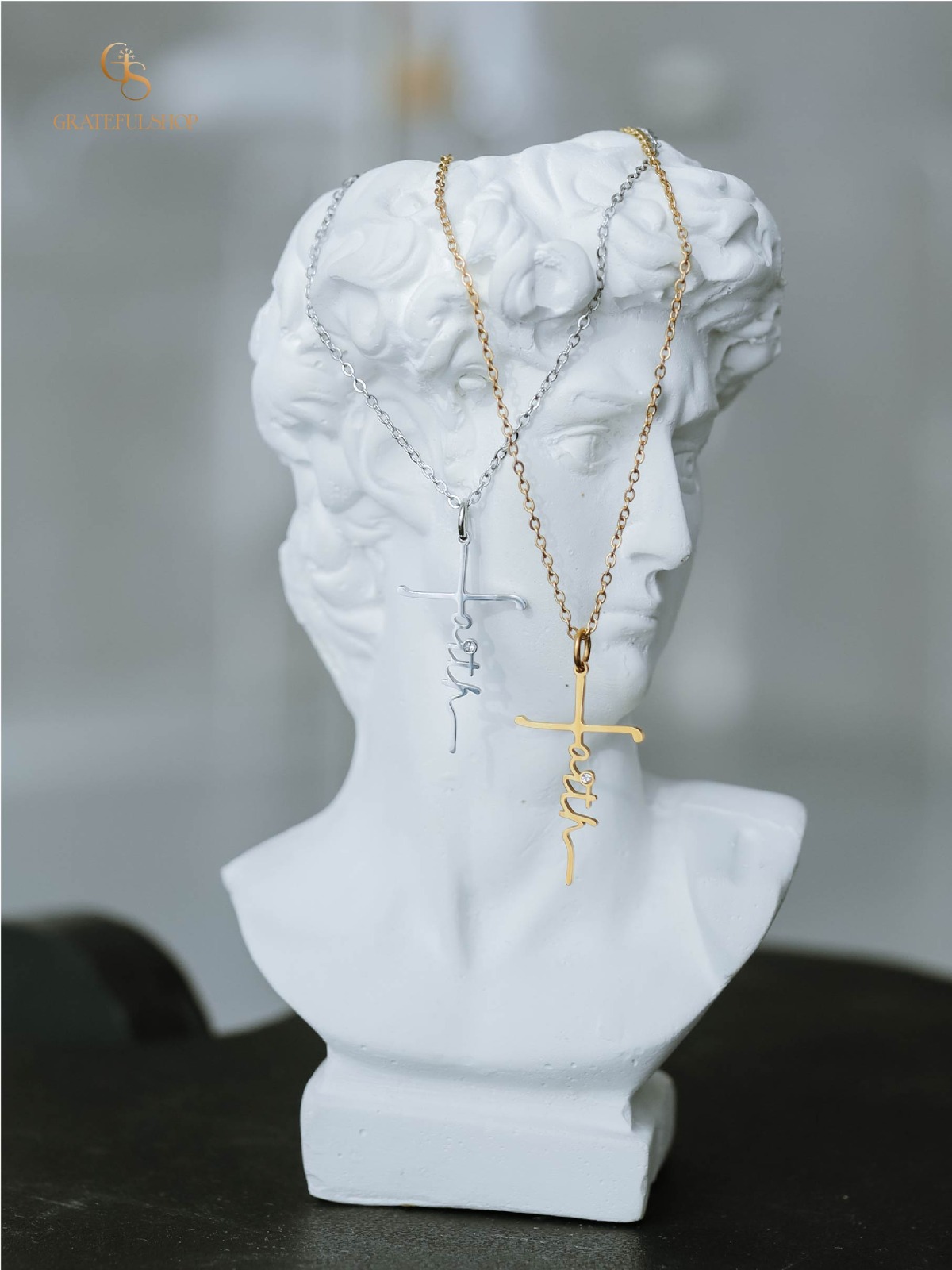 Grateful - Kalung Salib Faith / Cross Necklace Silver /GOLD (STAINLESS STEEL) + FREE POUCH - Image 2