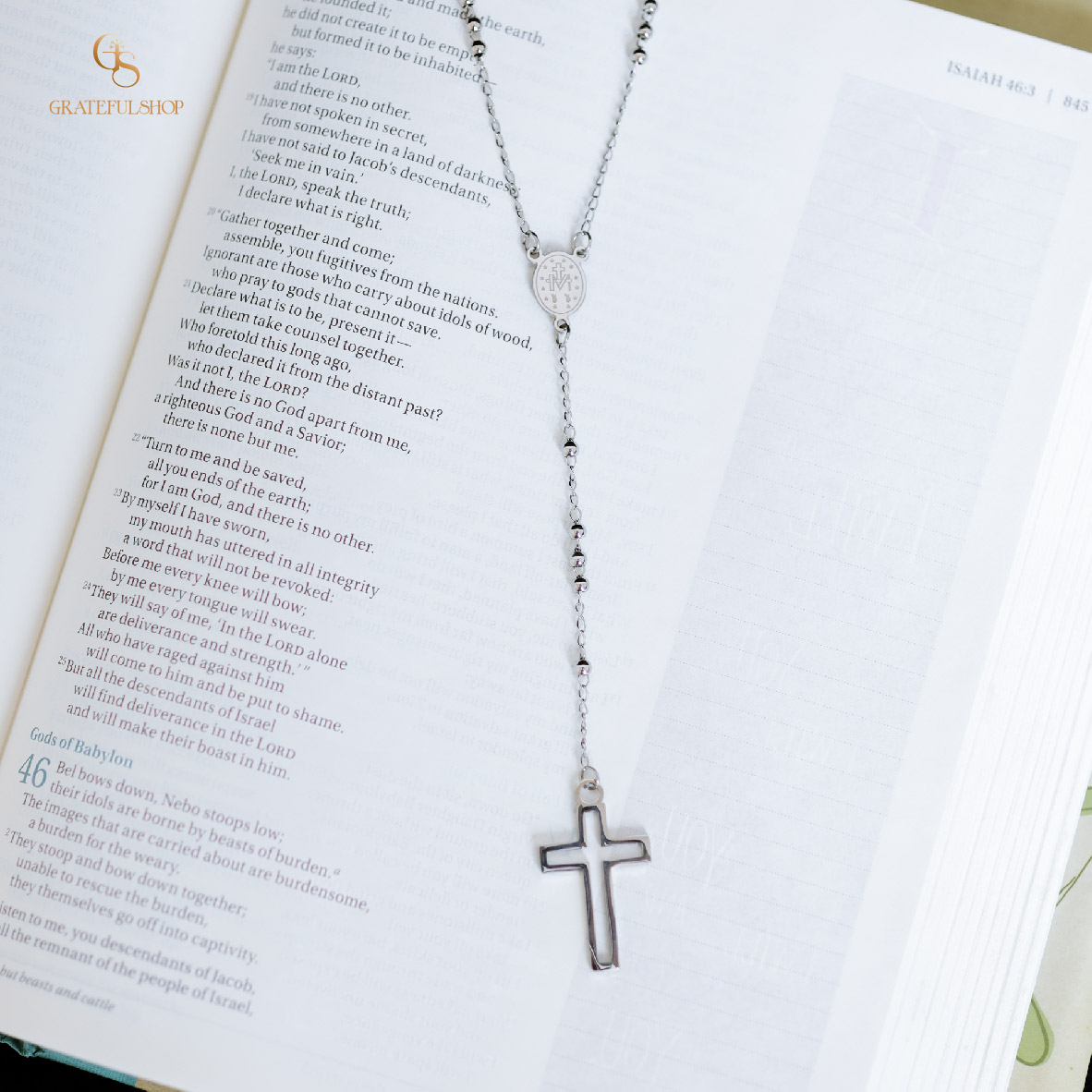Grateful - Kalung Silver Rosario / Necklace Cross Rosary Kalung SALIB stainless steel + ANTI KARAT+ FREE POUCH - Image 5
