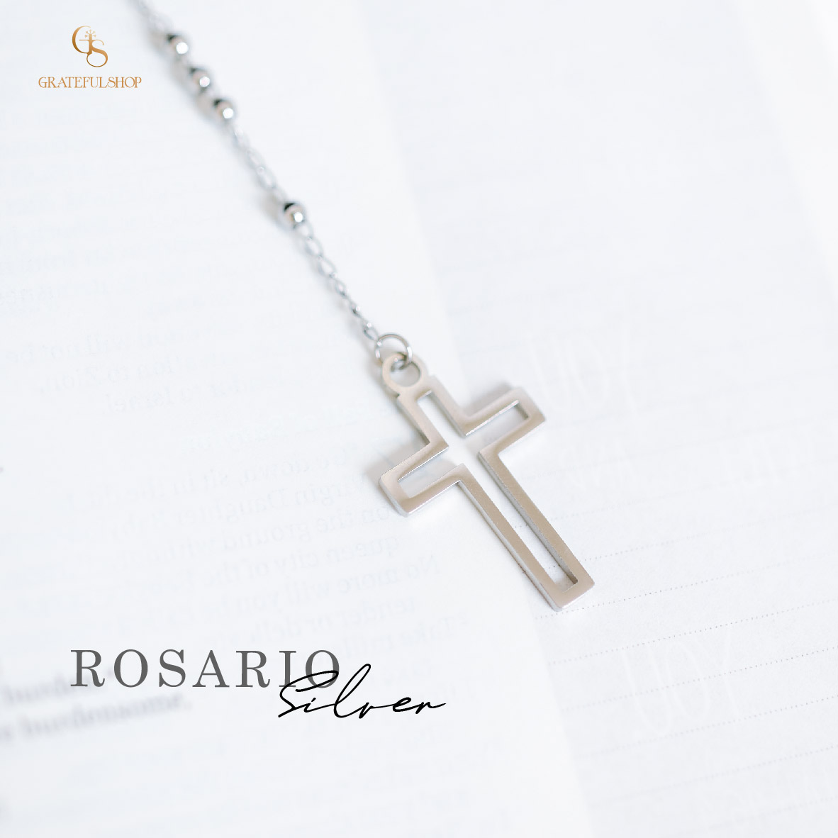 Grateful - Kalung Silver Rosario / Necklace Cross Rosary Kalung SALIB stainless steel + ANTI KARAT+ FREE POUCH - Image 4