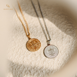 Grateful - Kalung St Benedict silver (Santo Benediktus) STAINLESS STEEL FREE POUCH