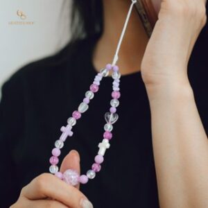Grateful - Phone Strap Salib Gantung Lucu Lanyard Tulip Crystal Beaded Phone Chain