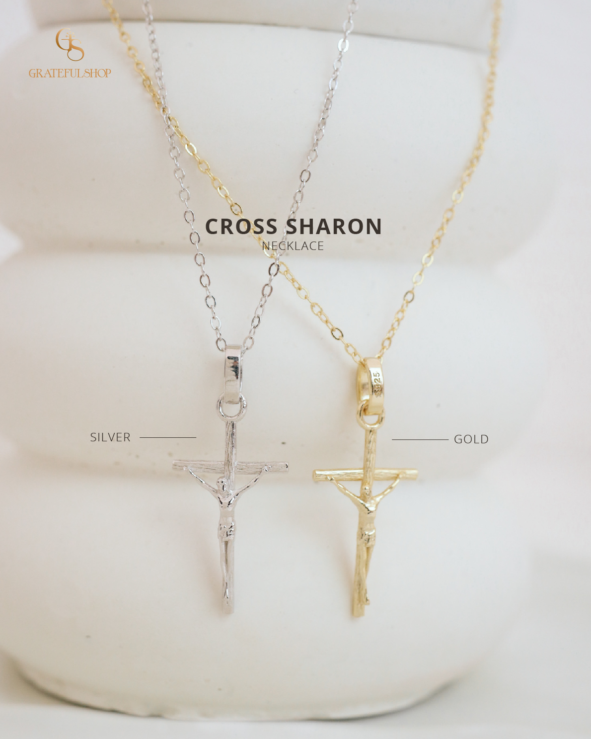 Grateful - Kalung Cross Sharon Grateful / Kalung Salib silver sterling (FREE BOX)