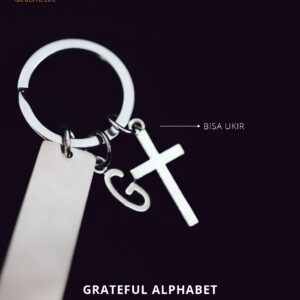 Grateful - Gantungan Kunci Cross With Alphabet (UKIR SESUAI REQUEST/CUSTOM) STAINLESS STEEL + ALLOY