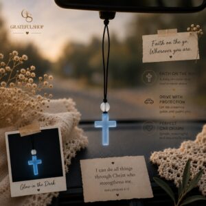 Grateful x Eora Official - Gantungan Mobil Salib Resin Glow In Dark Biru