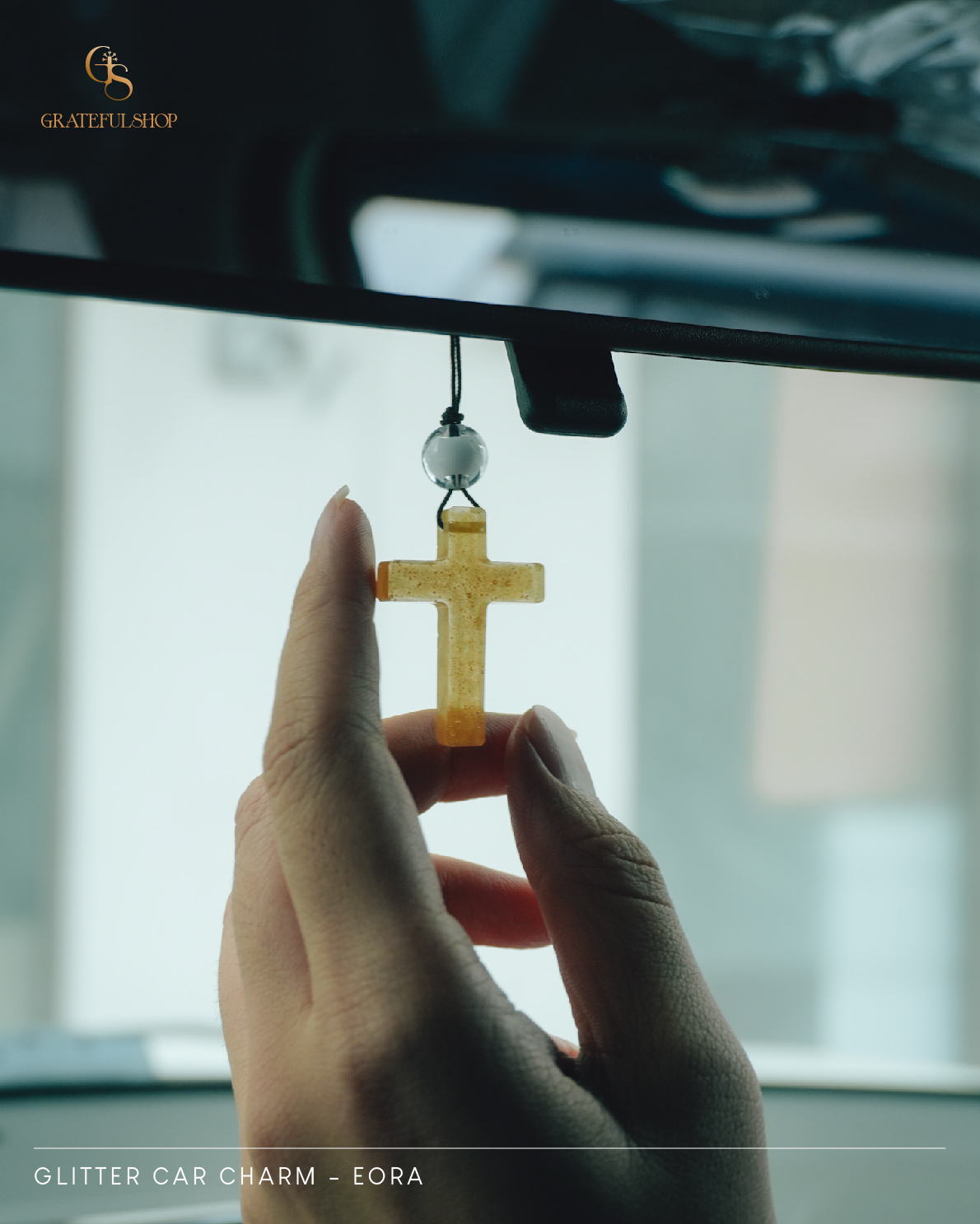 Grateful x Eora Official - Gantungan Mobil Salib Resin Gliter Kuning